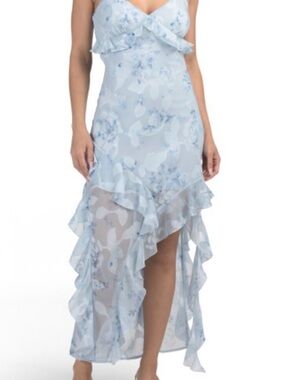 Thirty Thirty Light Blue Floral Ruffled High-Low Dress